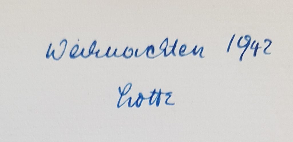 Handschriftlicher Eintrag der Vorbesitzerin Charlotte Lichtblau