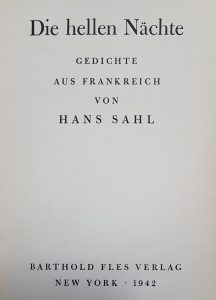 "Die hellen Nächte. Gedichte aus Frankreich" von Hans Sahl, Titelseite